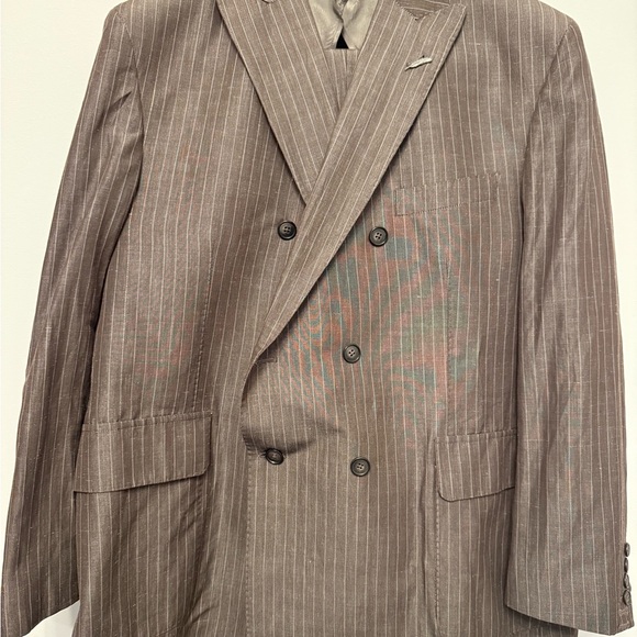 Michael Bastian Brown strip Double-Breasted Suit brand new...